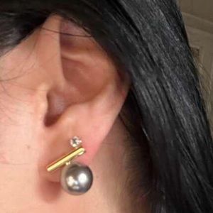 1pair Copper Imitation Pearl Grey Color Women's Light Luxury Elegant Versatile
